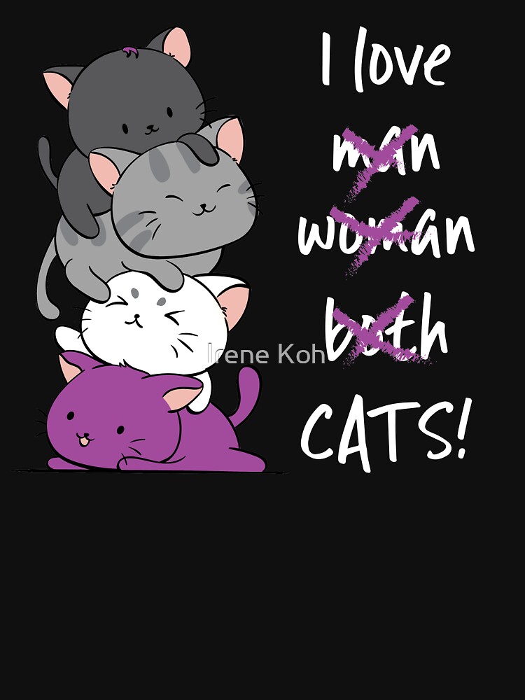 Thumbnail 7 of 7, Classic T-Shirt, Kawaii Catpile with Text - LGBTQ Asexual Pride for Ace designed and sold by IreneKohStudio.