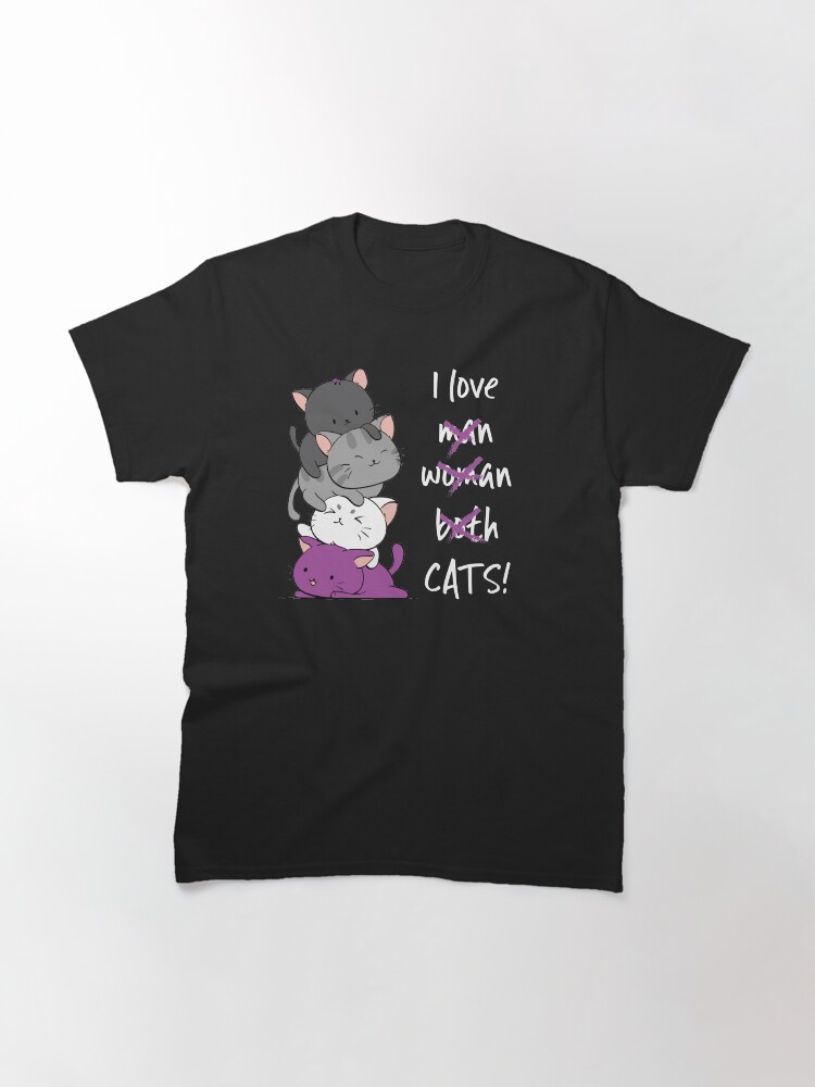 Thumbnail 3 of 7, Classic T-Shirt, Kawaii Catpile with Text - LGBTQ Asexual Pride for Ace designed and sold by IreneKohStudio.