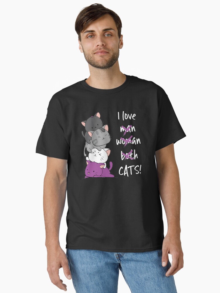 Thumbnail 1 of 7, Classic T-Shirt, Kawaii Catpile with Text - LGBTQ Asexual Pride for Ace designed and sold by IreneKohStudio.