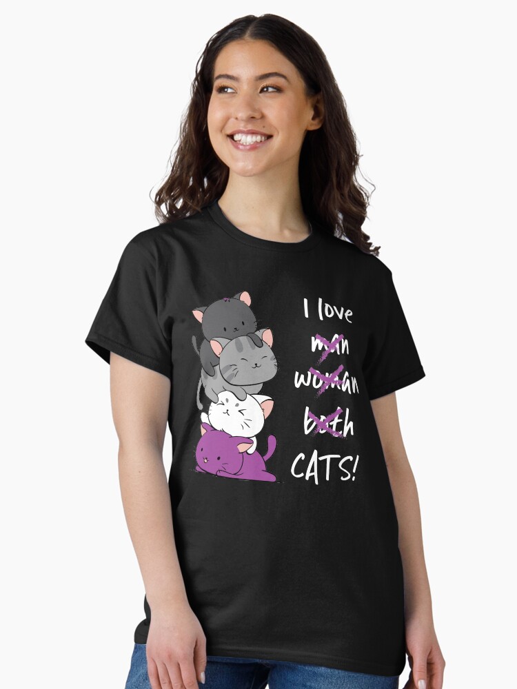 Thumbnail 2 of 7, Classic T-Shirt, Kawaii Catpile with Text - LGBTQ Asexual Pride for Ace designed and sold by IreneKohStudio.