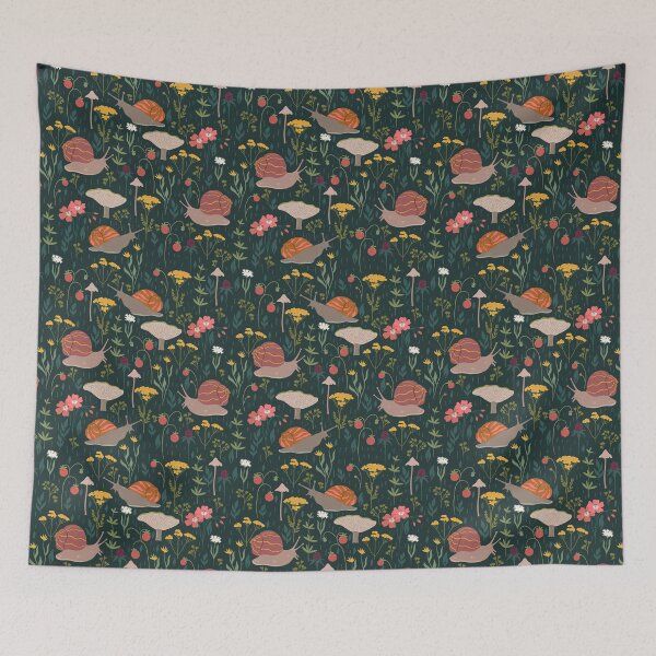 Item preview, pattern with forest plants and snails designed and sold by burbura.