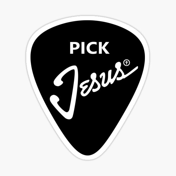 "Pick Jesus, Guitar Inspired, Black" Sticker for Sale by ryantamoria