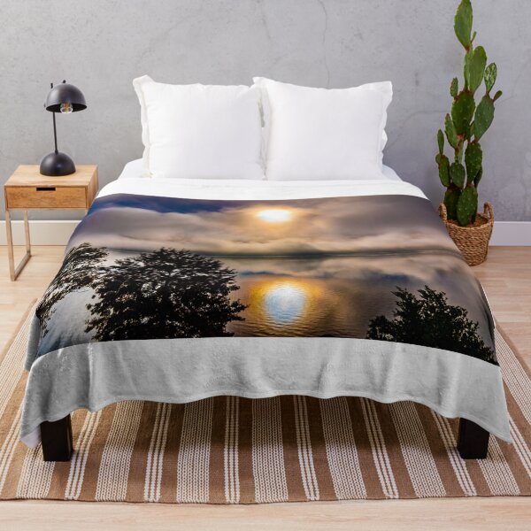 Item preview, Cloudy Alpine Lake Lugano with Sunlight and Storm Clouds and Autumn Tree designed and sold by Mats Silvan.