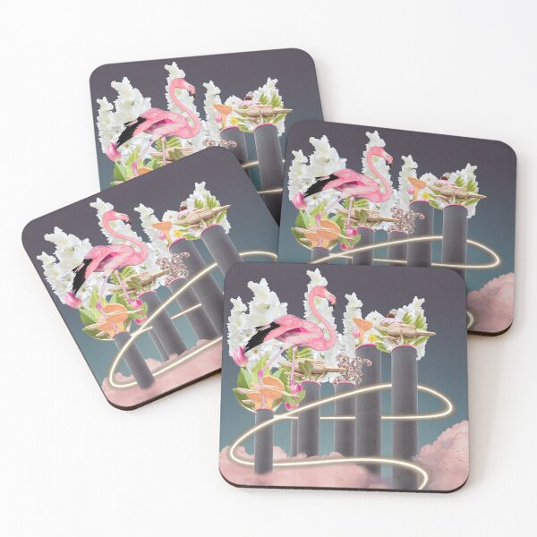 Item preview, bioindustrial - trippy surrealism digital collage flamingo mushrooms floral designed and sold by WitchInTheWack.