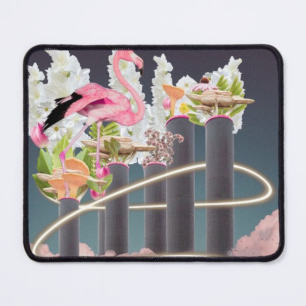 Item preview, bioindustrial - trippy surrealism digital collage flamingo mushrooms floral designed and sold by WitchInTheWack.
