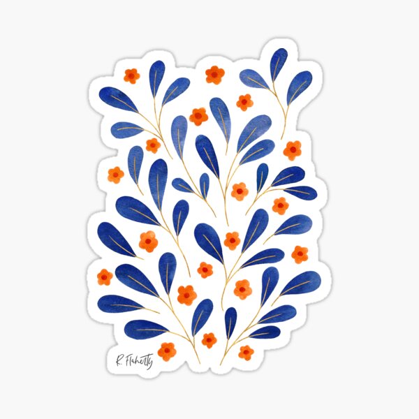 Springtime Floral | Blue and Orange Sticker