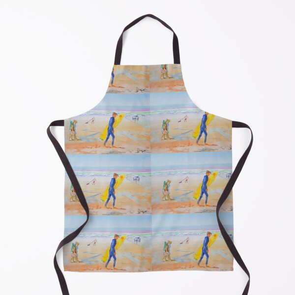Item preview, Surfer walking with surfboard on Fistral Beach in Cornwall watercolor painting designed and sold by MikeJory.