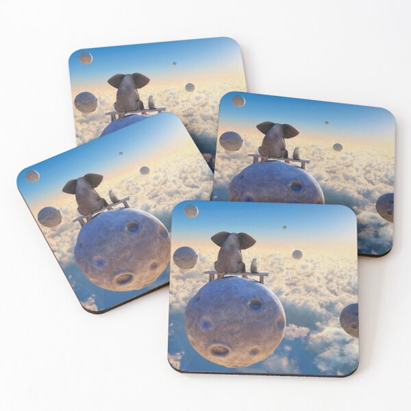 Item preview, elephant and dog flying on a small planet  designed and sold by Mike Kiev art.