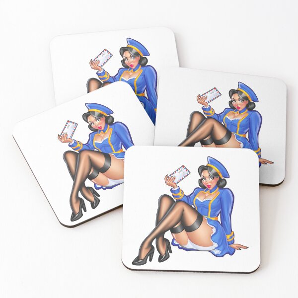 Item preview, Postwoman pinup girl with letter in hand sits designed and sold by AnnaRuz.