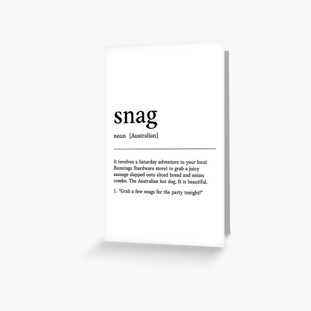 "Snag Funny Australian slang, phrase and humor definition" Greeting