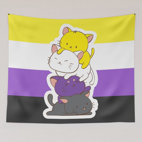 Item preview, Nonbinary Pride Flag Kawaii Cats Cute LGBTQ Non-binary Kitty for Enby designed and sold by Irene Koh.