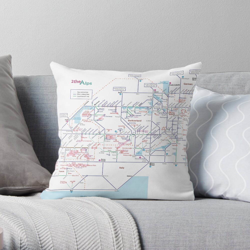 The Alps- Schematic rail map - Switzerland Throw Pillow