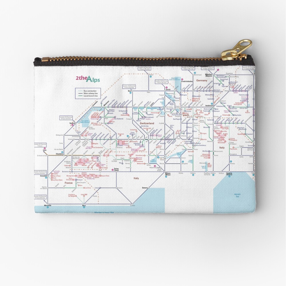 The Alps- Schematic rail map - Switzerland Zipper Pouch