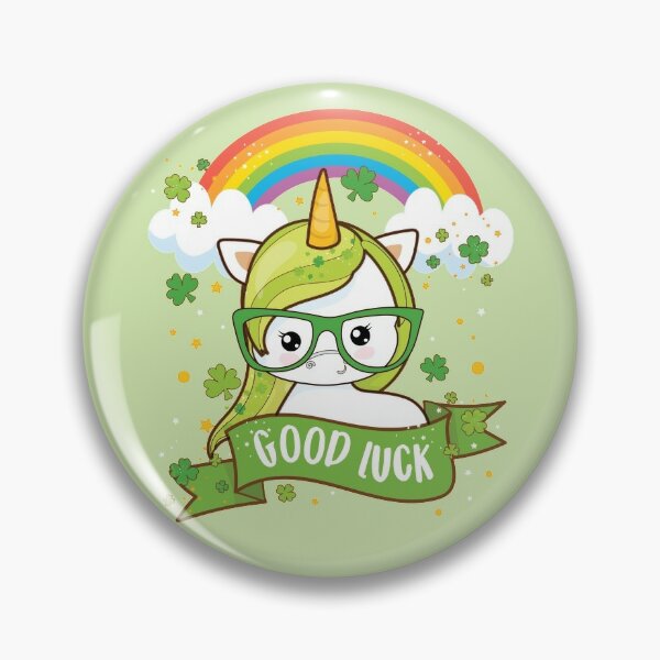 Kawaii Good Luck Rainbow St Patricks Day Nerdy Unicorn with Glasses Pin  for Sale by Irene Koh