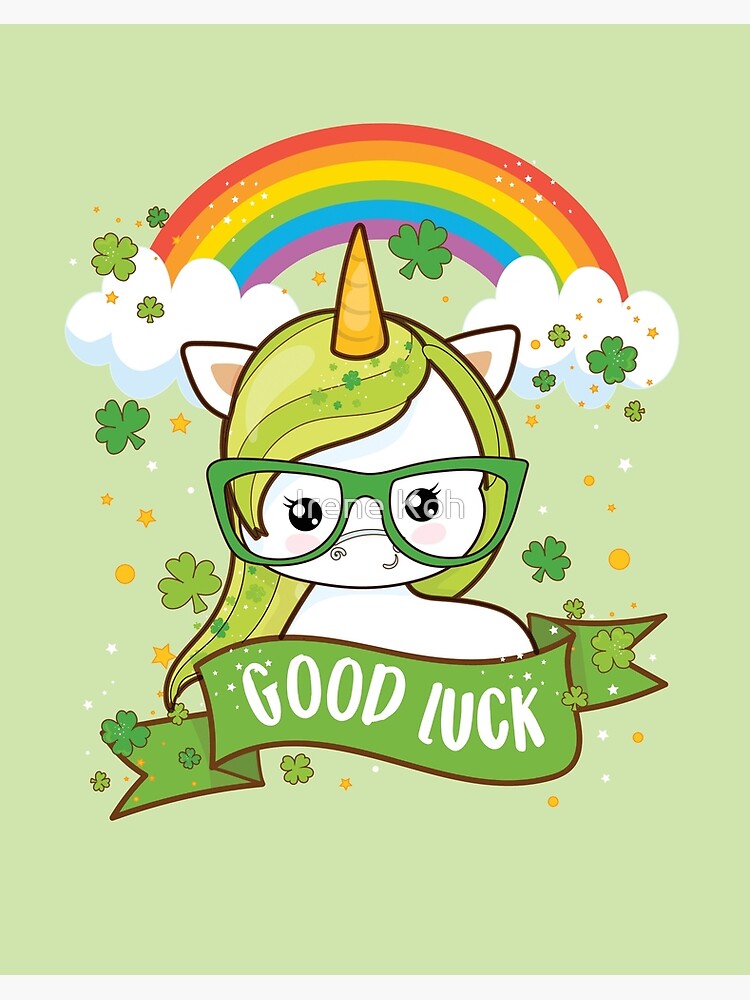 Kawaii Good Luck Rainbow St Patricks Day Nerdy Unicorn with Glasses Art  Board Print for Sale by Irene Koh