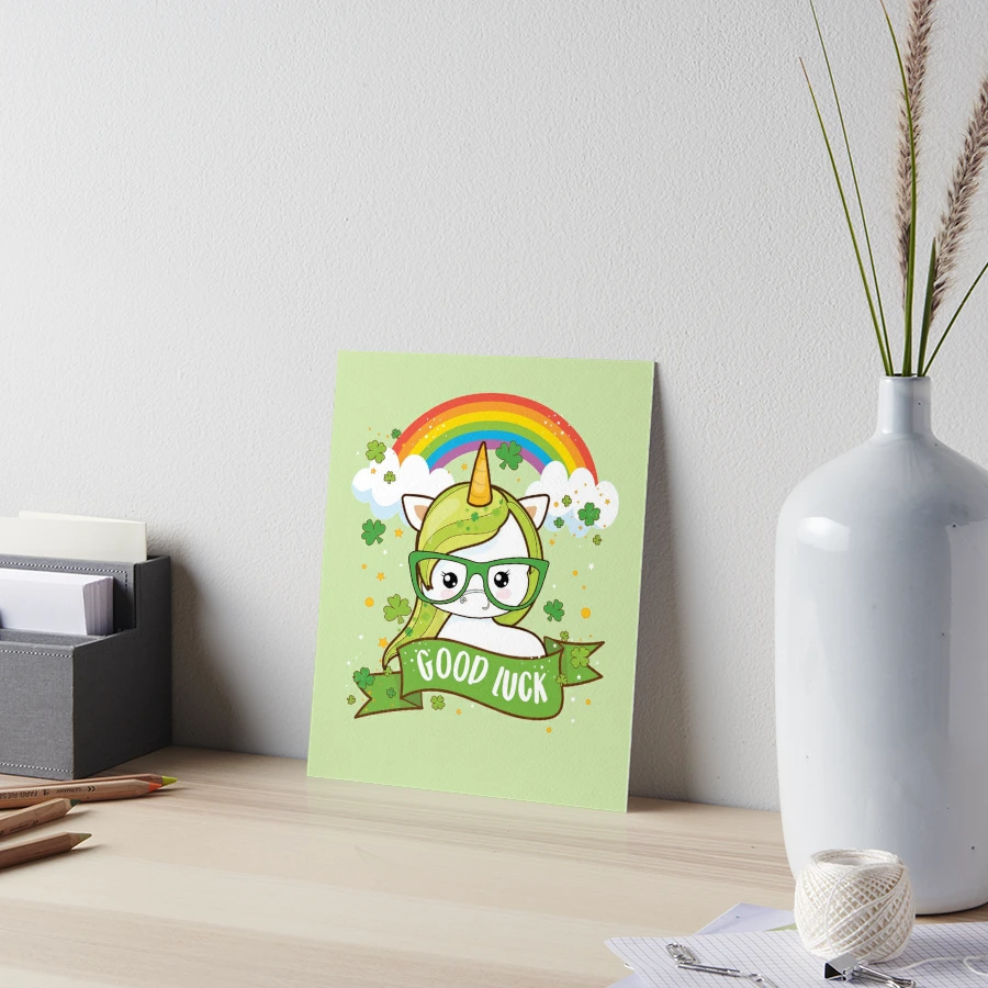 Kawaii Good Luck Rainbow St Patricks Day Nerdy Unicorn with Glasses Art  Board Print for Sale by Irene Koh