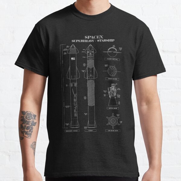 SpaceX: Starship & Super Heavy (White Stencil - No Background) Vertical Classic T-Shirt
