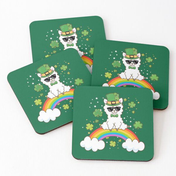 Item preview, Cute Kawaii Llama with Green Shamrock Hat on Rainbow St Patricks Day designed and sold by Irene Koh.