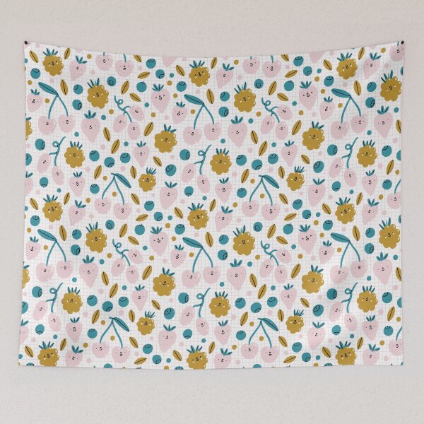 Item preview, Cute cartoon berries smiling on check tablecloth designed and sold by stolenpencil.