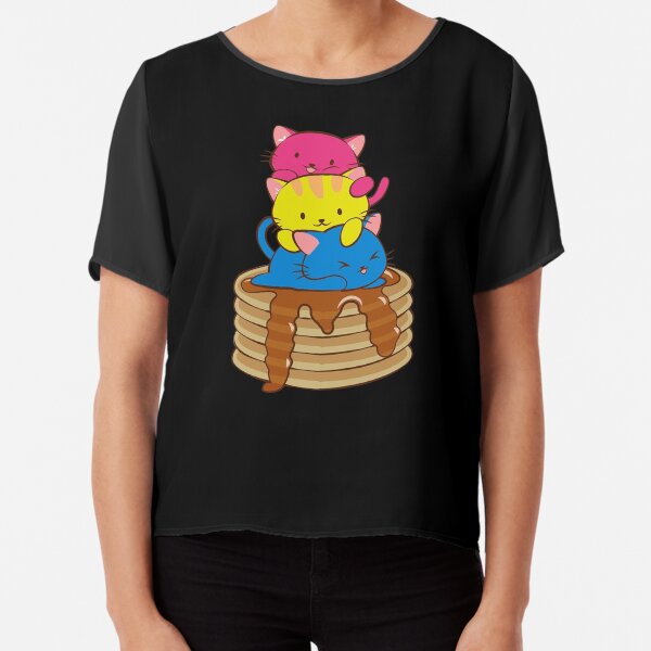 Pansexual Pride Flag Kawaii Cats on Pancakes Chiffon Top