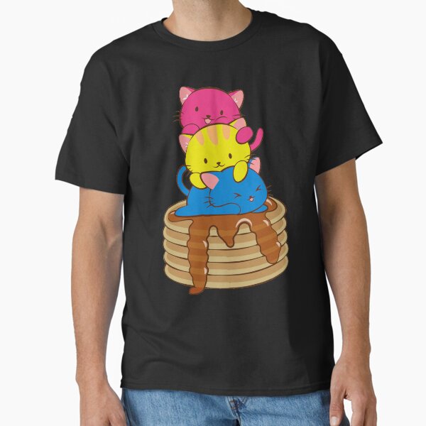 Aperçu de l'œuvre Drapeau de la fierté pansexuelle Chats kawaii sur des crêpes créée et vendue par Irene Koh.