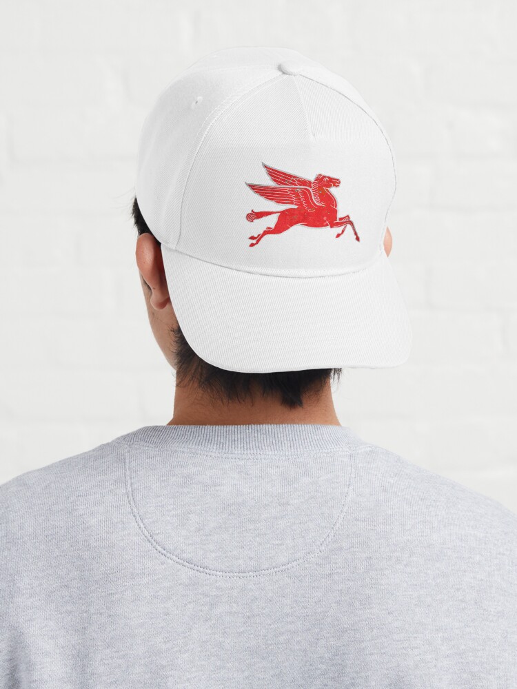 Thumbnail 4 of 7, Cap, Red Pegasus distressed version facing right. designed and sold by htrdesigns.