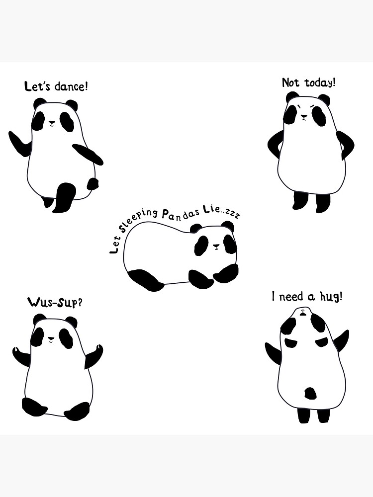 "Panda Stickers 5 pack, Tees and more, Attitude Pandas, Black and White