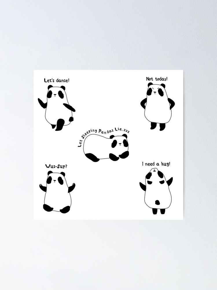 "Panda Stickers 5 pack, Tees and more, Attitude Pandas, Black and White