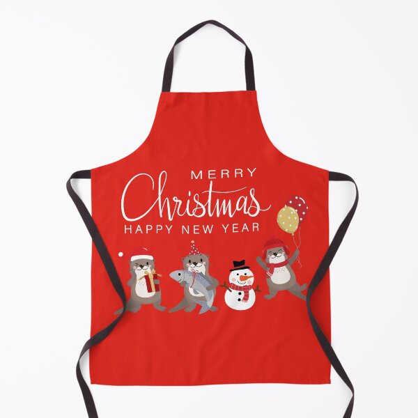 Item preview, Christmas otters (holding gifts) with a snowman (red background) designed and sold by SolidEarthArt.