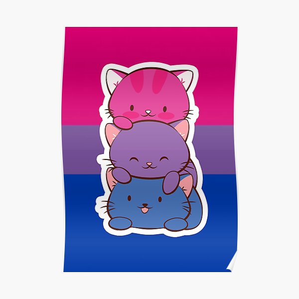 Bisexual Flag LGBT Bi Pride Cute Kawaii Cats Poster