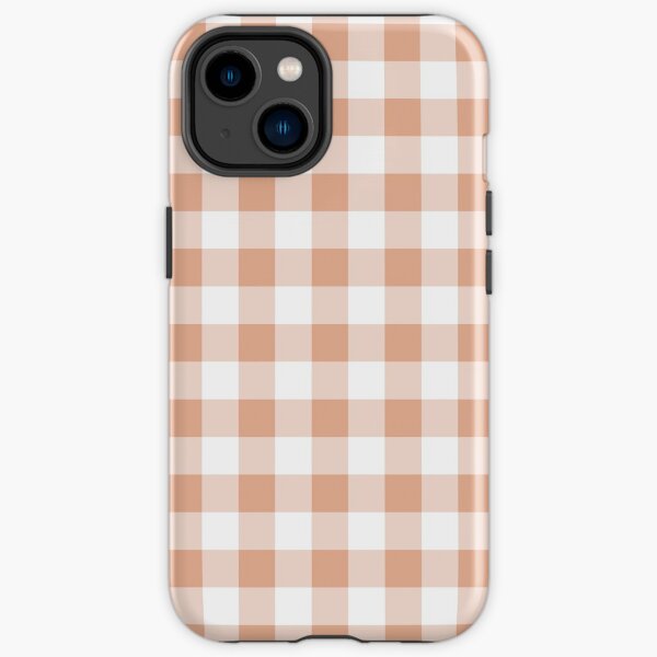 Gingham-Muster in Pfirsich-Nougat / Hellbraun und Weiß iPhone Robuste Hülle