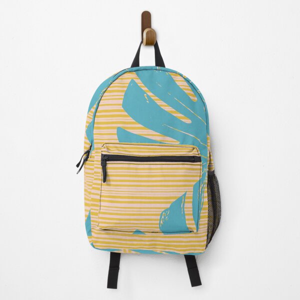 Item preview, Tropical Teal Monstera Leaf on Mustard Yellow and Blush Lines designed and sold by JuneJournal.