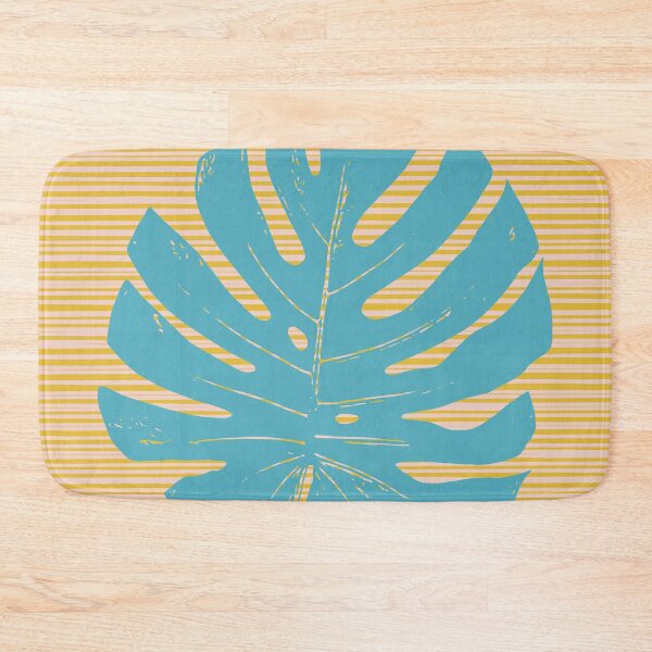 Item preview, Tropical Teal Monstera Leaf on Mustard Yellow and Blush Lines designed and sold by JuneJournal.