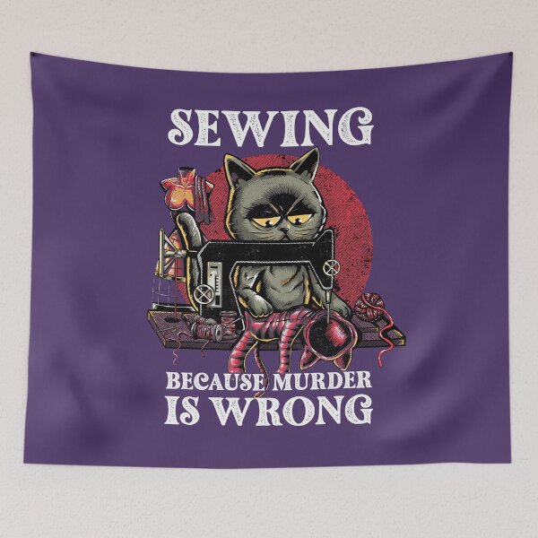 Item preview, Sewing Because Murder Is Wrong Funny Black Cat Quilting designed and sold by NUMAcreations.