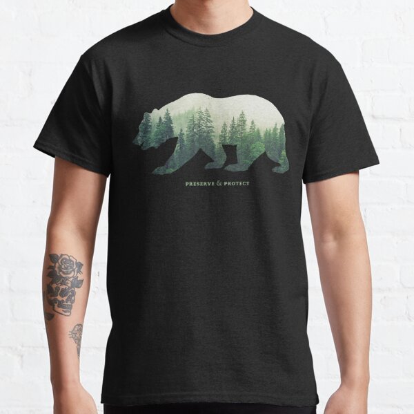 Preserve & Protect Nature Double Exposure Bear Silhouette Trees Forest Save the Environment Climate Change Wilderness Hiking Camping Classic T-Shirt