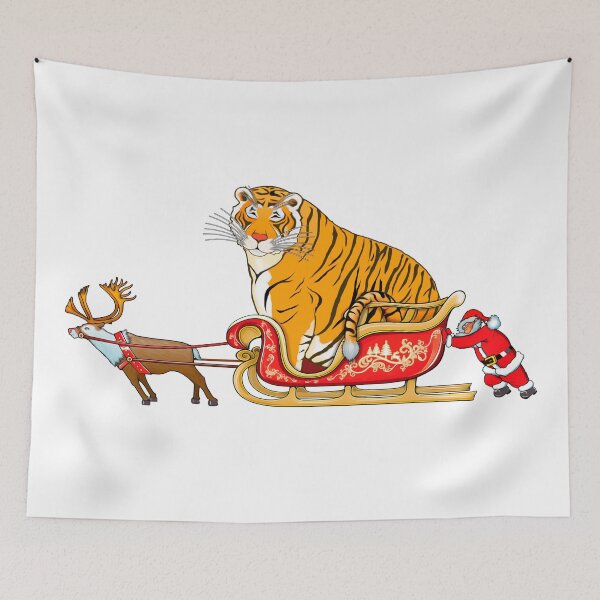 Item preview, Meme fat tiger in Santa's sleigh / Year of the Tiger /New Year 2022/ Tiger 2022 designed and sold by saf-saf.
