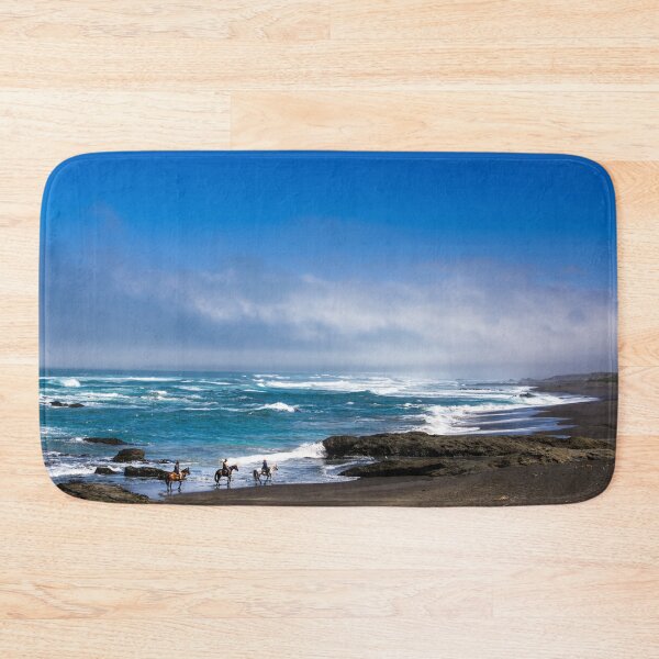 Item preview, Three horseback riders from Ricochet Ridge Ranch enjoy Ten Mile Beach on the Pacific Coast. Fort Bragg, California designed and sold by OrcaNature.