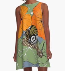 Snail with Nasturtiums A-Line Dress