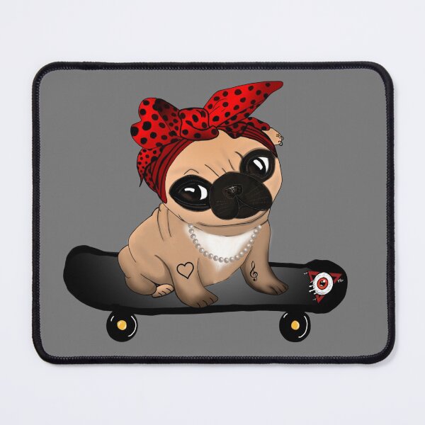 Item preview, Rockabilly Pug on Skateboard designed and sold by DemonicGloom.