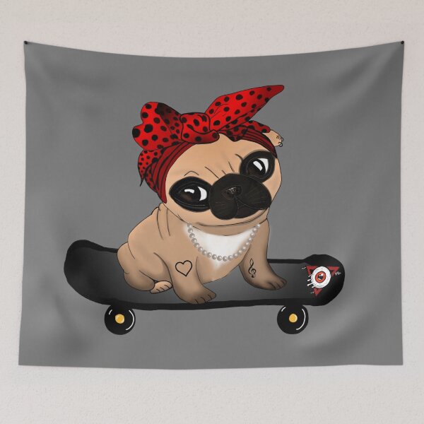 Item preview, Rockabilly Pug on Skateboard  designed and sold by DemonicGloom.