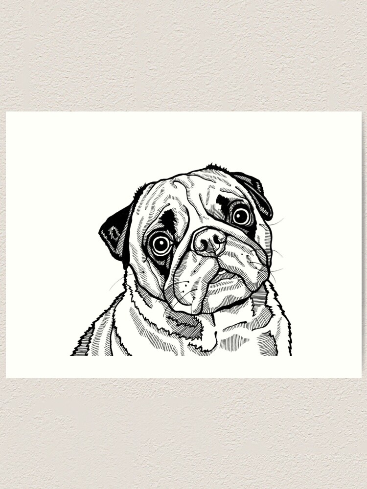 Lámina artística «Dibujo lineal de Sweet Pug Dog, Pug Puppy Pop Art en  blanco y negro» de SydneyHardin | Redbubble