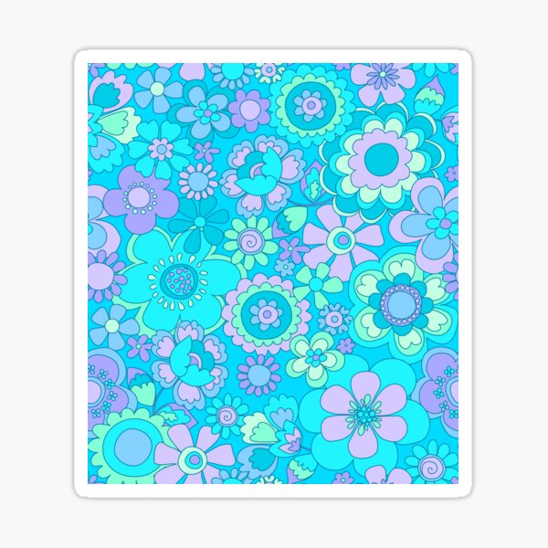 Item preview, 175 Sixties Flowers turquoise and purple designed and sold by Cressidacarr.