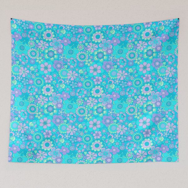 Item preview, 175 Sixties Flowers turquoise and purple designed and sold by Cressidacarr.