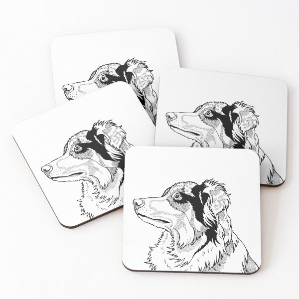 Item preview, Regal Australian Shepherd Dog Line Drawing, Black and White Pop Art Aussie Dog  designed and sold by Pop Zoo.