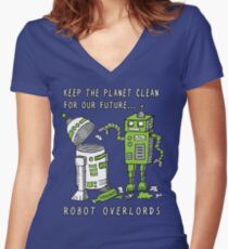 Robot Earth Women's Fitted V-Neck T-Shirt