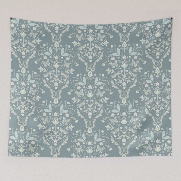 Item preview, Swedish Moth Damask in Neutral Grays and Blues designed and sold by vinpauld.