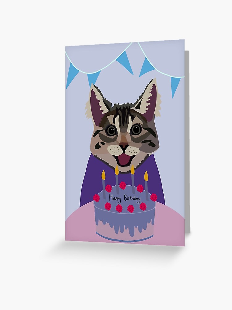 Carte De Vœux Chat D Anniversaire Joyeux Par Artbyanyar Redbubble