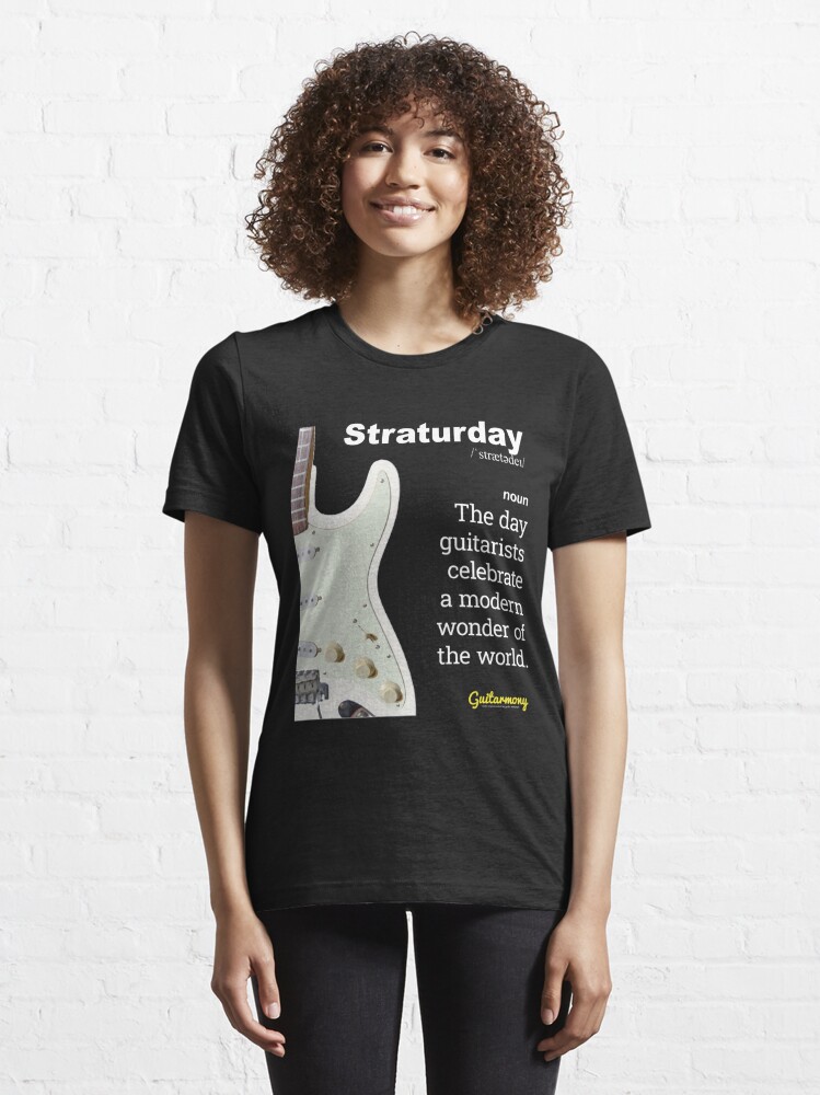 Essential T-Shirt, Straturday - White Text designed and sold by Guitarmony