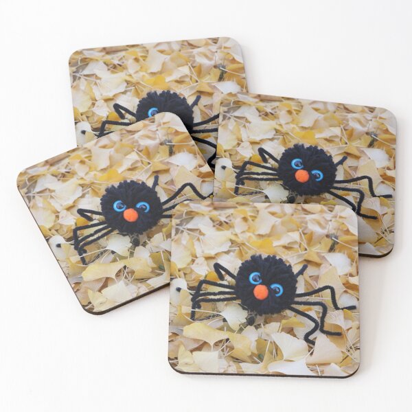 Item preview, Cute Black Pom Pom Big Spider Yellow Leaf Pile designed and sold by JariHawk.