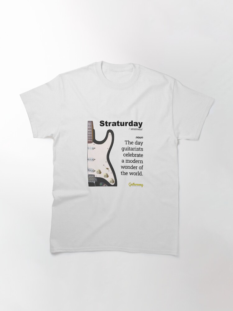 Thumbnail 2 of 7, Classic T-Shirt, Straturday - Black Text - Guitarmony designed and sold by Guitarmony.